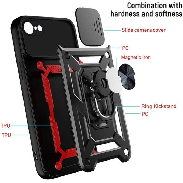 Diseño de cubierta de cámara deslizante Funda protectora para teléfono TPU + PC