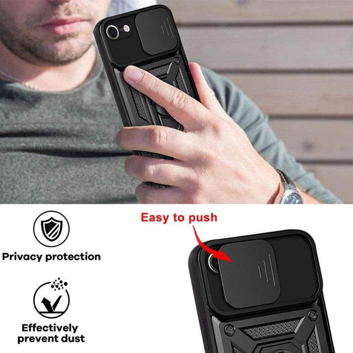 Diseño de cubierta de cámara deslizante Funda protectora para teléfono TPU + PC