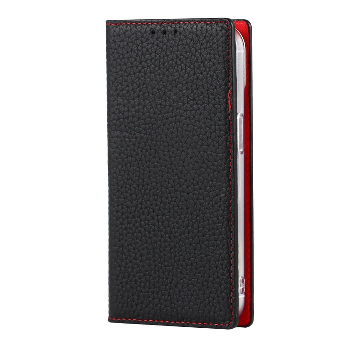 Estuche para teléfono de cuero con textura de litchi con cordón y soporte y ranuras para tarjetas y billetera