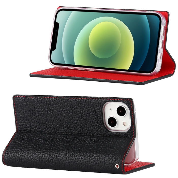 Estuche para teléfono de cuero con textura de litchi con cordón y soporte y ranuras para tarjetas y billetera