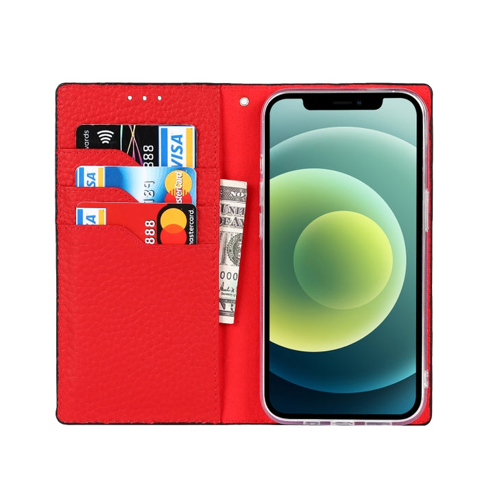 Estuche para teléfono de cuero con textura de litchi con cordón y soporte y ranuras para tarjetas y billetera
