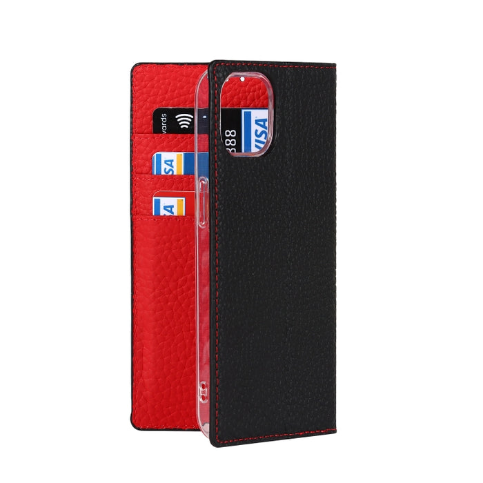 Estuche para teléfono de cuero con textura de litchi con cordón y soporte y ranuras para tarjetas y billetera