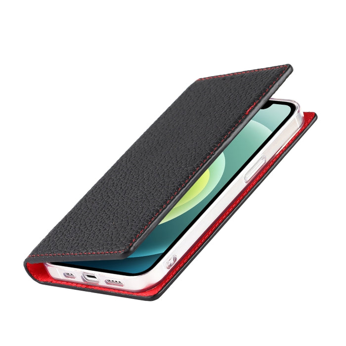 Estuche para teléfono de cuero con textura de litchi con cordón y soporte y ranuras para tarjetas y billetera