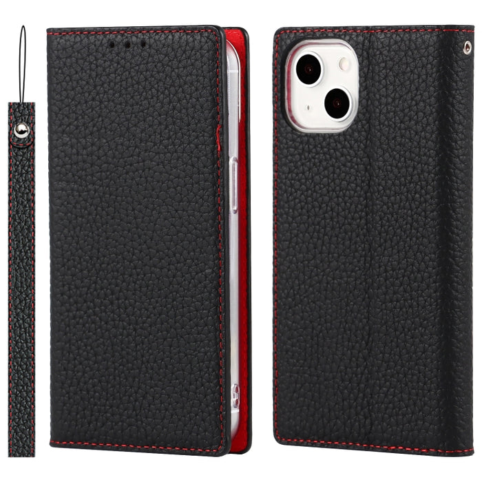 Estuche para teléfono de cuero con textura de litchi con cordón y soporte y ranuras para tarjetas y billetera