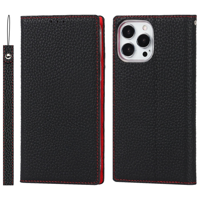Estuche para teléfono de cuero con textura de litchi con cordón y soporte y ranuras para tarjetas y billetera