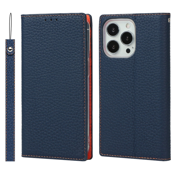 Estuche para teléfono de cuero con textura de litchi con cordón y soporte y ranuras para tarjetas y billetera
