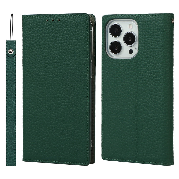 Estuche para teléfono de cuero con textura de litchi con cordón y soporte y ranuras para tarjetas y billetera
