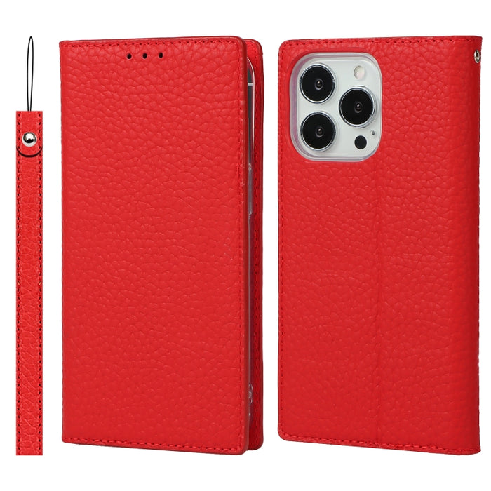 Estuche para teléfono de cuero con textura de litchi con cordón y soporte y ranuras para tarjetas y billetera