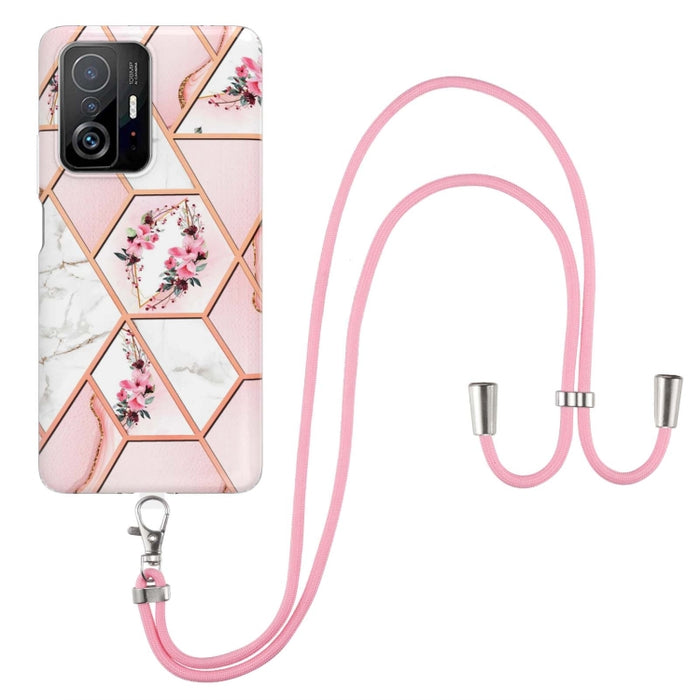 Caja de teléfono de TPU con flor de mármol y empalme de galvanoplastia con cordón, For Xiaomi Mi 11T / Mi 11T Pro, For Xiaomi Redmi 10, For Samsung Galaxy A13 5G