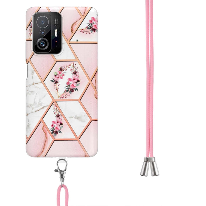 Caja de teléfono de TPU con flor de mármol y empalme de galvanoplastia con cordón, For Xiaomi Mi 11T / Mi 11T Pro, For Xiaomi Redmi 10, For Samsung Galaxy A13 5G
