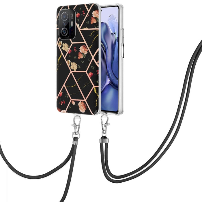 Caja de teléfono de TPU con flor de mármol y empalme de galvanoplastia con cordón, For Xiaomi Mi 11T / Mi 11T Pro, For Xiaomi Redmi 10, For Samsung Galaxy A13 5G