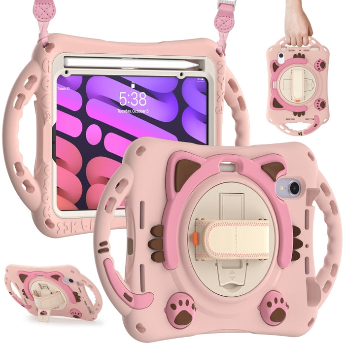 Cute Cat King Kids Estuche protector de EVA a prueba de golpes con soporte y correa para el hombro y manija