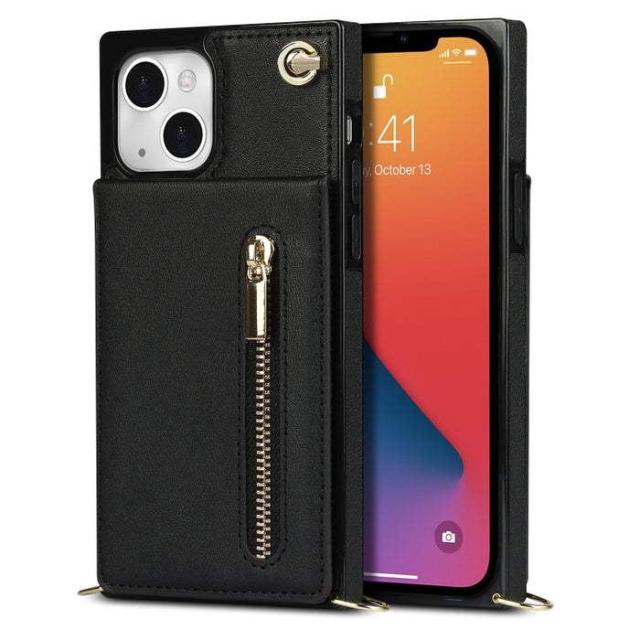 Estuche para teléfono cuadrado con cremallera cruzada con soporte, For iPhone 13 mini, For iPhone 13, For iPhone 13 Pro, For iPhone 13 Pro Max