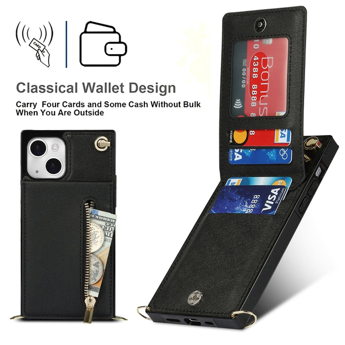 Estuche para teléfono cuadrado con cremallera cruzada con soporte, For iPhone 13 mini, For iPhone 13, For iPhone 13 Pro, For iPhone 13 Pro Max