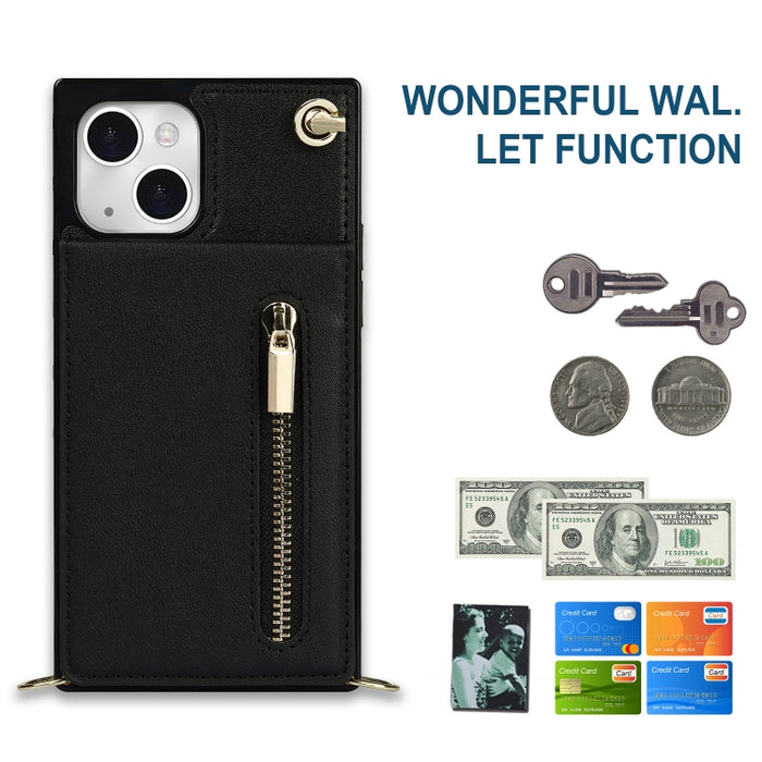 Estuche para teléfono cuadrado con cremallera cruzada con soporte, For iPhone 13 mini, For iPhone 13, For iPhone 13 Pro, For iPhone 13 Pro Max