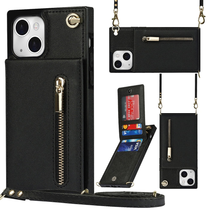 Estuche para teléfono cuadrado con cremallera cruzada con soporte, For iPhone 13 mini, For iPhone 13, For iPhone 13 Pro, For iPhone 13 Pro Max