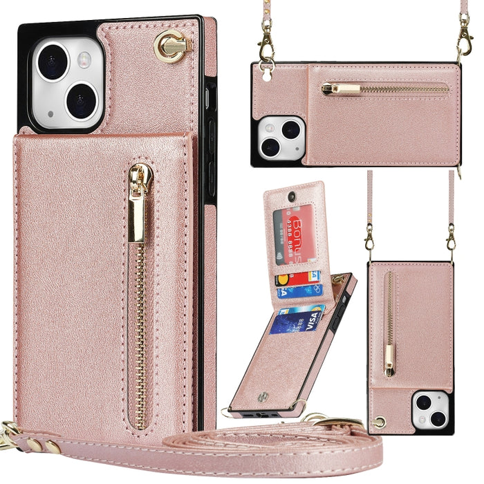Estuche para teléfono cuadrado con cremallera cruzada con soporte, For iPhone 13 mini, For iPhone 13, For iPhone 13 Pro, For iPhone 13 Pro Max