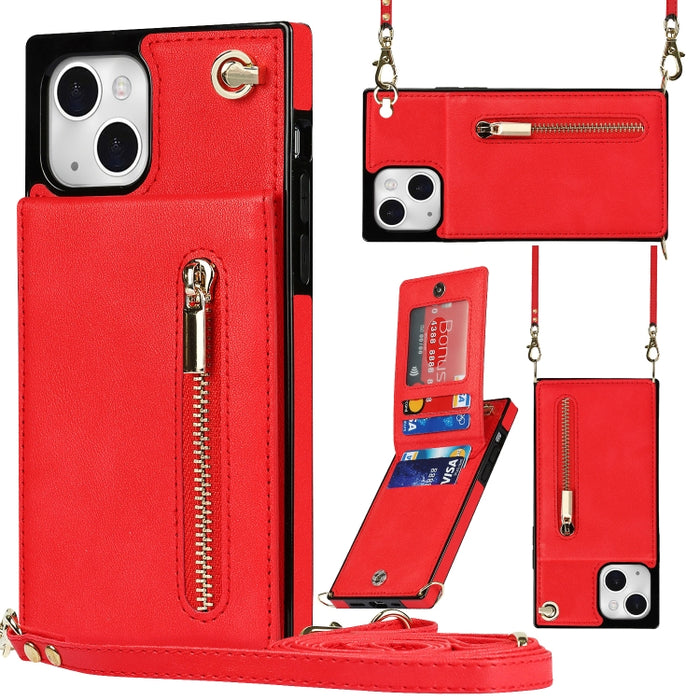 Estuche para teléfono cuadrado con cremallera cruzada con soporte, For iPhone 13 mini, For iPhone 13, For iPhone 13 Pro, For iPhone 13 Pro Max