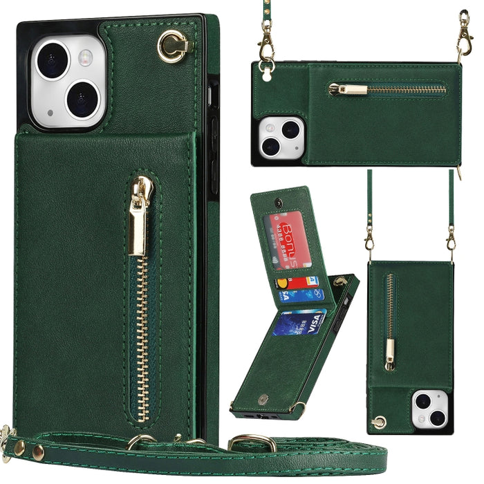 Estuche para teléfono cuadrado con cremallera cruzada con soporte, For iPhone 13 mini, For iPhone 13, For iPhone 13 Pro, For iPhone 13 Pro Max