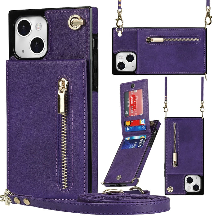 Estuche para teléfono cuadrado con cremallera cruzada con soporte, For iPhone 13 mini, For iPhone 13, For iPhone 13 Pro, For iPhone 13 Pro Max