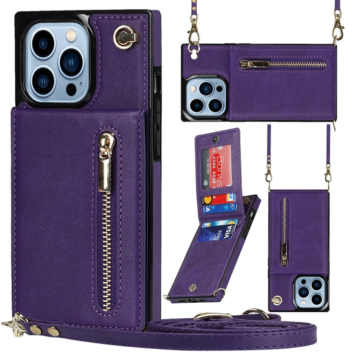 Estuche para teléfono cuadrado con cremallera cruzada con soporte, For iPhone 13 mini, For iPhone 13, For iPhone 13 Pro, For iPhone 13 Pro Max