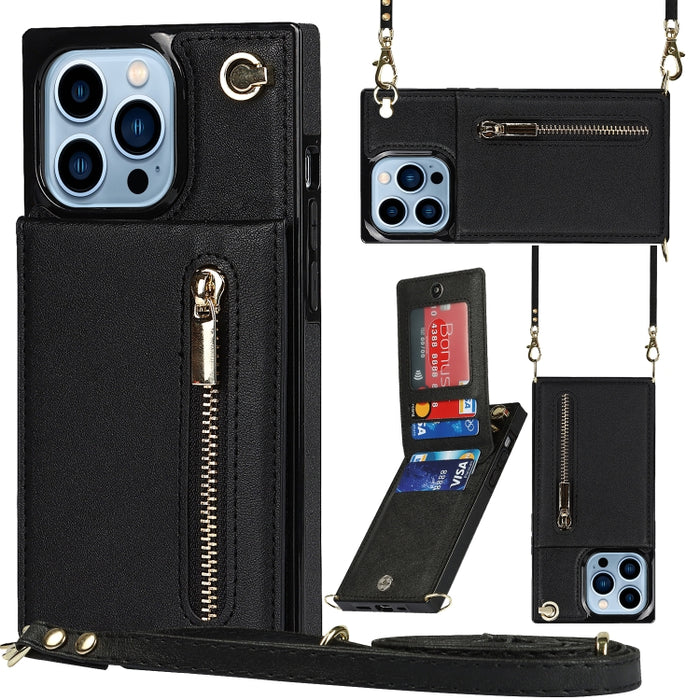 Estuche para teléfono cuadrado con cremallera cruzada con soporte, For iPhone 13 mini, For iPhone 13, For iPhone 13 Pro, For iPhone 13 Pro Max