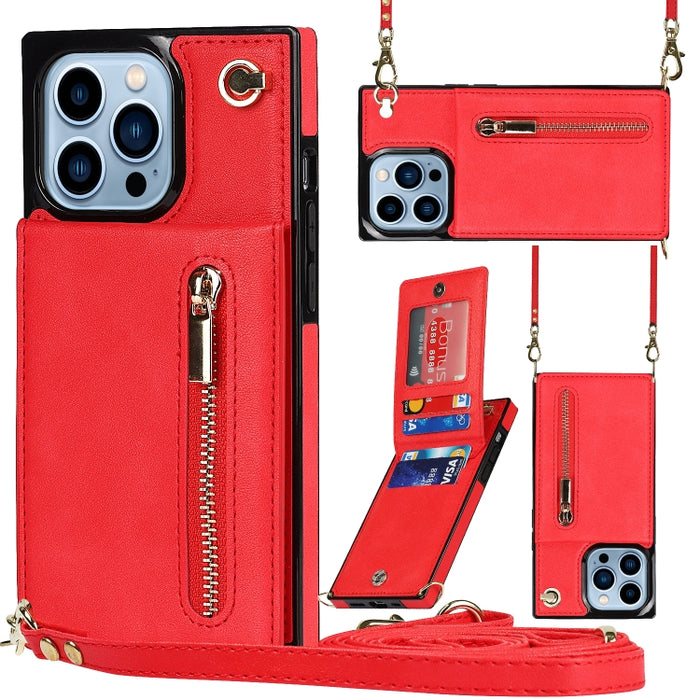 Estuche para teléfono cuadrado con cremallera cruzada con soporte, For iPhone 13 mini, For iPhone 13, For iPhone 13 Pro, For iPhone 13 Pro Max
