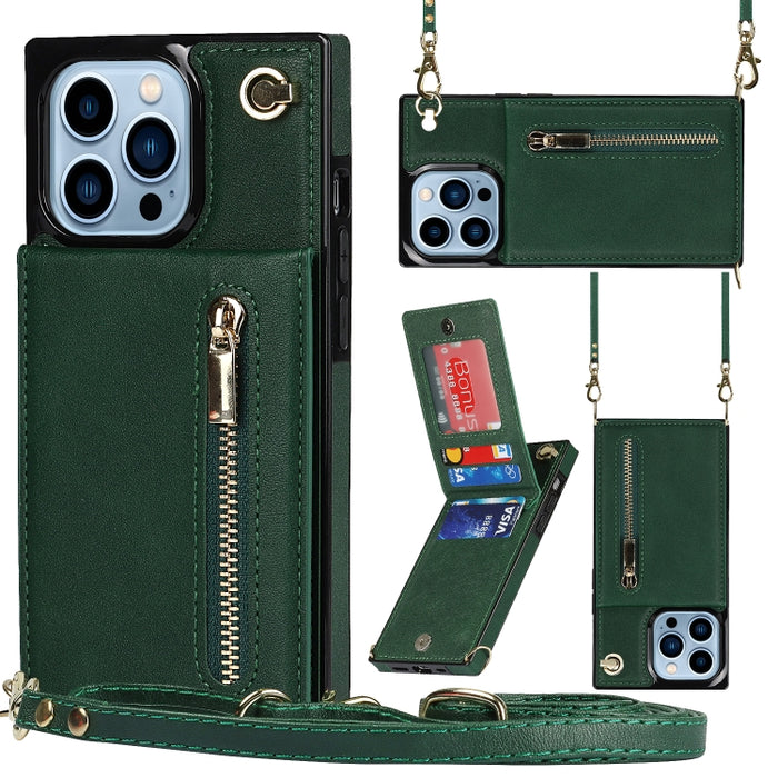 Estuche para teléfono cuadrado con cremallera cruzada con soporte, For iPhone 13 mini, For iPhone 13, For iPhone 13 Pro, For iPhone 13 Pro Max