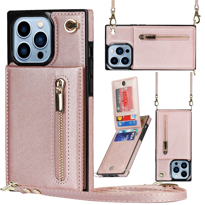 Estuche para teléfono cuadrado con cremallera cruzada con soporte, For iPhone 13 mini, For iPhone 13, For iPhone 13 Pro, For iPhone 13 Pro Max
