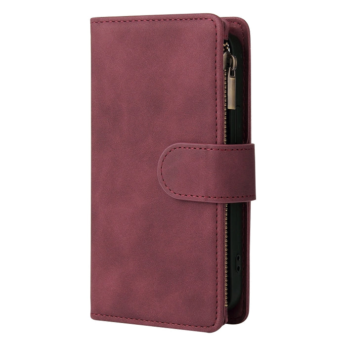 Estuche de cuero para teléfono multifuncional con ranura para tarjeta y soporte y billetera con cremallera y marco de fotos