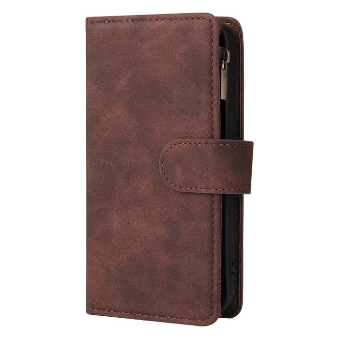 Estuche de cuero para teléfono multifuncional con ranura para tarjeta y soporte y billetera con cremallera y marco de fotos