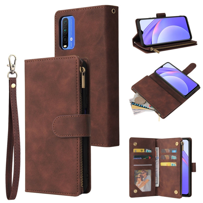 Estuche de cuero para teléfono multifuncional con ranura para tarjeta y soporte y billetera con cremallera y marco de fotos, For Xiaomi Redmi Note 9 4G, For Google Pixel 5a 5G, For Google Pixel 6 Pro, For Samsung Galaxy S22 5G