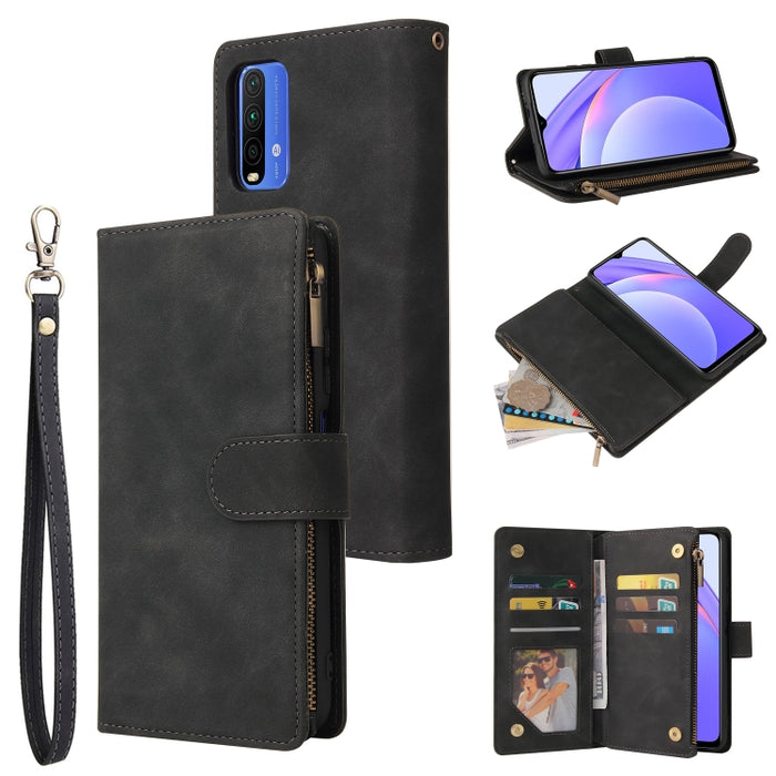 Estuche de cuero para teléfono multifuncional con ranura para tarjeta y soporte y billetera con cremallera y marco de fotos, For Xiaomi Redmi Note 9 4G, For Google Pixel 5a 5G, For Google Pixel 6 Pro, For Samsung Galaxy S22 5G