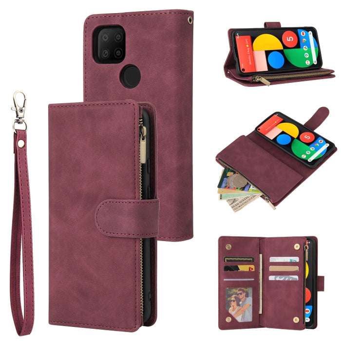 Estuche de cuero para teléfono multifuncional con ranura para tarjeta y soporte y billetera con cremallera y marco de fotos, For Xiaomi Redmi Note 9 4G, For Google Pixel 5a 5G, For Google Pixel 6 Pro, For Samsung Galaxy S22 5G