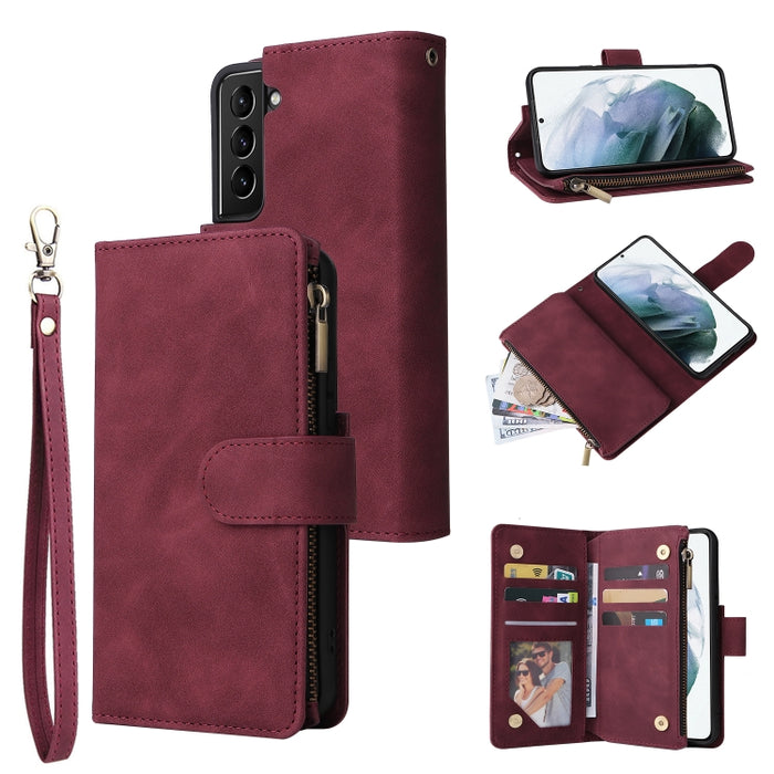 Estuche de cuero para teléfono multifuncional con ranura para tarjeta y soporte y billetera con cremallera y marco de fotos, For Xiaomi Redmi Note 9 4G, For Google Pixel 5a 5G, For Google Pixel 6 Pro, For Samsung Galaxy S22 5G