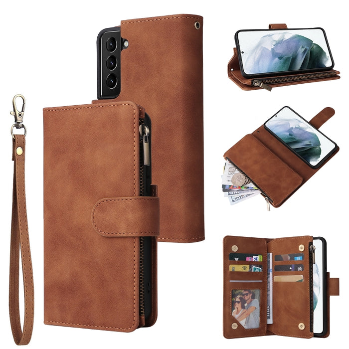 Estuche de cuero para teléfono multifuncional con ranura para tarjeta y soporte y billetera con cremallera y marco de fotos, For Xiaomi Redmi Note 9 4G, For Google Pixel 5a 5G, For Google Pixel 6 Pro, For Samsung Galaxy S22 5G