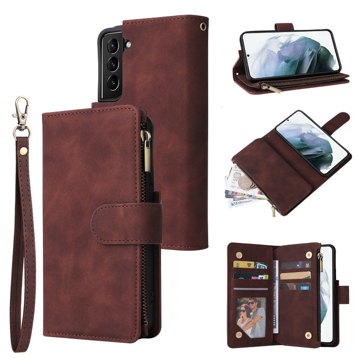Estuche de cuero para teléfono multifuncional con ranura para tarjeta y soporte y billetera con cremallera y marco de fotos, For Xiaomi Redmi Note 9 4G, For Google Pixel 5a 5G, For Google Pixel 6 Pro, For Samsung Galaxy S22 5G