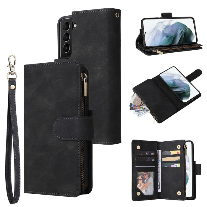 Estuche de cuero para teléfono multifuncional con ranura para tarjeta y soporte y billetera con cremallera y marco de fotos, For Xiaomi Redmi Note 9 4G, For Google Pixel 5a 5G, For Google Pixel 6 Pro, For Samsung Galaxy S22 5G
