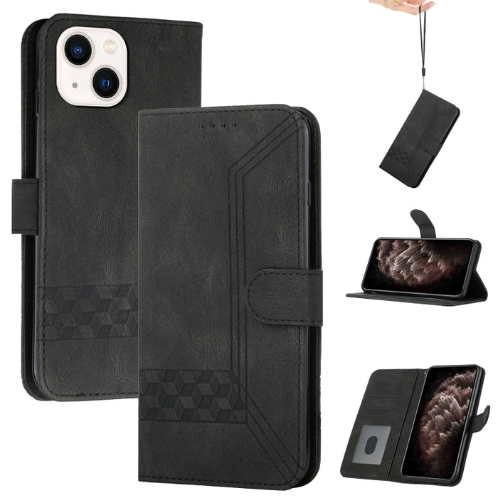 Estuche para teléfono de cuero con tapa y sensación de piel cúbica