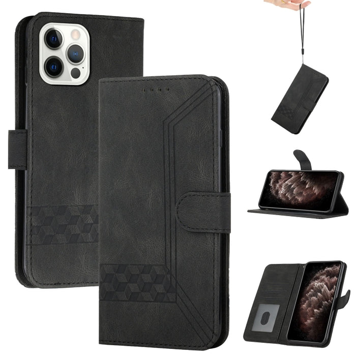 Estuche para teléfono de cuero con tapa y sensación de piel cúbica