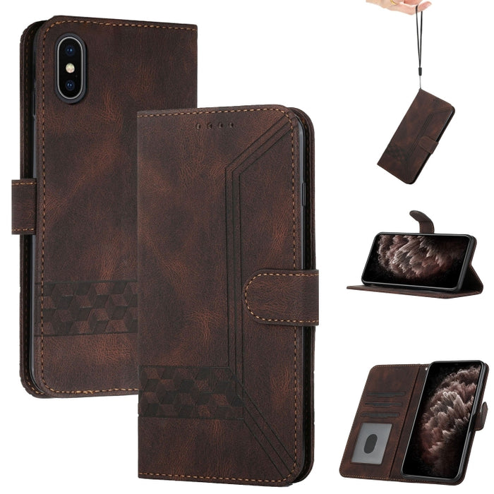Estuche para teléfono de cuero con tapa y sensación de piel cúbica