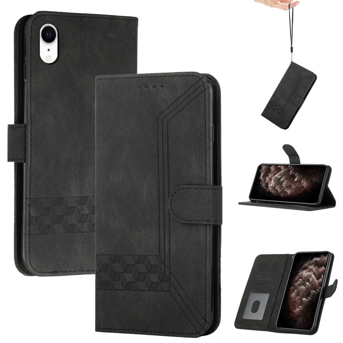 Estuche para teléfono de cuero con tapa y sensación de piel cúbica