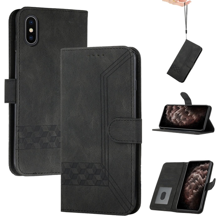 Estuche para teléfono de cuero con tapa y sensación de piel cúbica