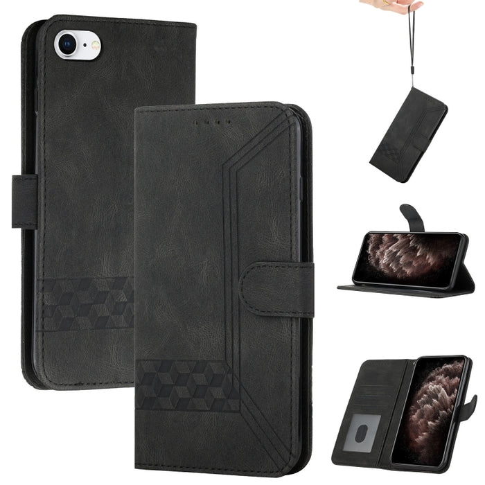 Estuche para teléfono de cuero con tapa y sensación de piel cúbica