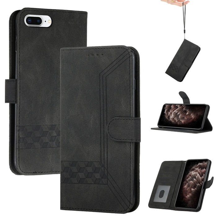 Estuche para teléfono de cuero con tapa y sensación de piel cúbica