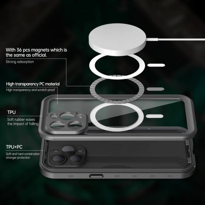 PC + TPU + PET Estuche impermeable para teléfono a prueba de golpes Magsafe