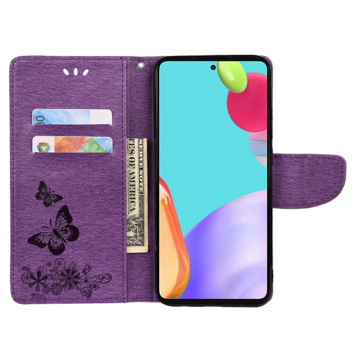 Estuche para teléfono de cuero con tapa horizontal en relieve de mariposa con ranura para tarjeta y soporte, For Samsung Galaxy A33 5G, For Samsung Galaxy A53 5G, For Xiaomi Redmi Note 11 Pro, For Xiaomi Redmi Note 11 5G