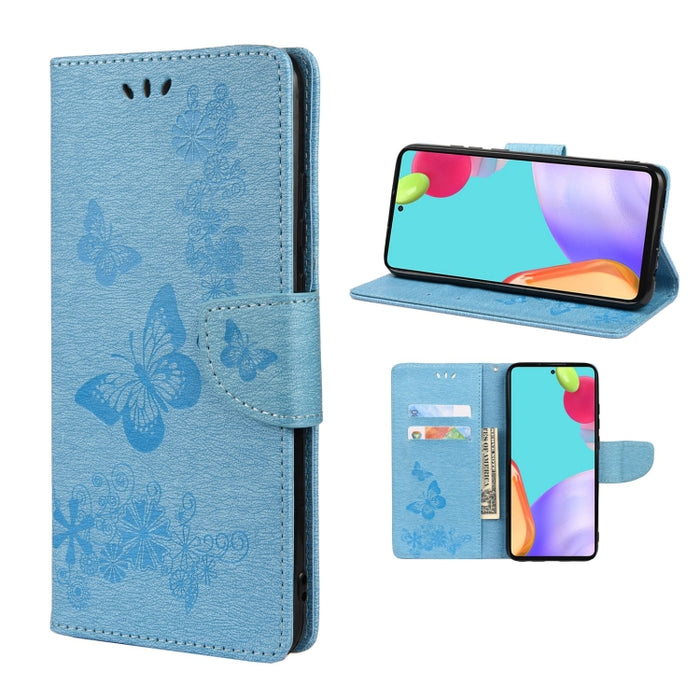Estuche para teléfono de cuero con tapa horizontal en relieve de mariposa con ranura para tarjeta y soporte, For Samsung Galaxy A33 5G, For Samsung Galaxy A53 5G, For Xiaomi Redmi Note 11 Pro, For Xiaomi Redmi Note 11 5G