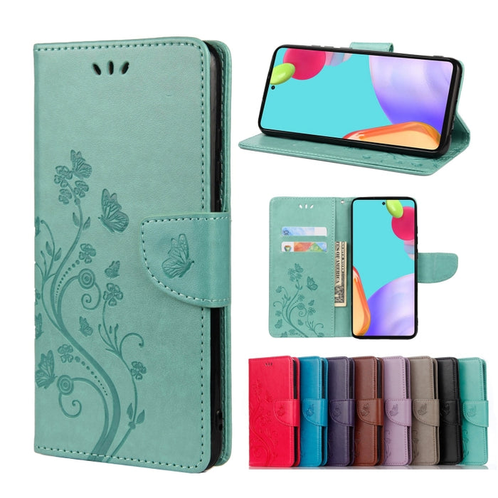 Estuche para teléfono de cuero con tapa horizontal con patrón de flores de mariposa con ranura para tarjeta y soporte, For Samsung Galaxy A33 5G, For Samsung Galaxy A53 5G, For Xiaomi Redmi Note 11 Pro, For Xiaomi Redmi Note 11