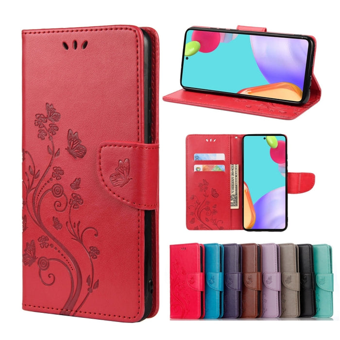 Estuche para teléfono de cuero con tapa horizontal con patrón de flores de mariposa con ranura para tarjeta y soporte, For Samsung Galaxy A33 5G, For Samsung Galaxy A53 5G, For Xiaomi Redmi Note 11 Pro, For Xiaomi Redmi Note 11